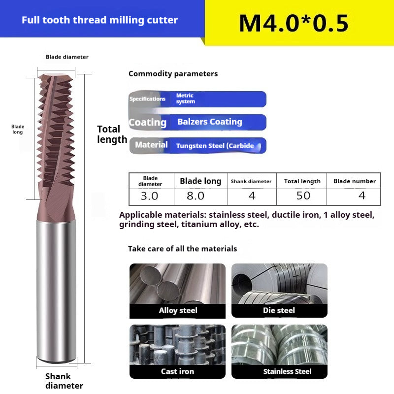 6032 60 degree thread milling cutter single thread, three threads, full thread CNC machining center tungsten steel alloy coated milling cutter can be customized Shandong Denso Pricision Tools Co.,Ltd.